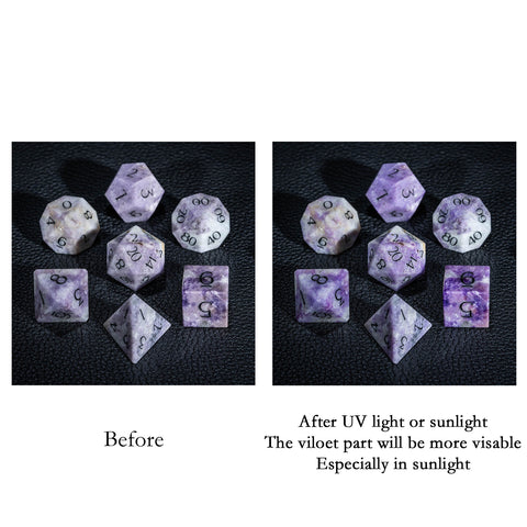 URWizards D&D Hackmanite Gemstone Engraved Dice Set - Urwizards
