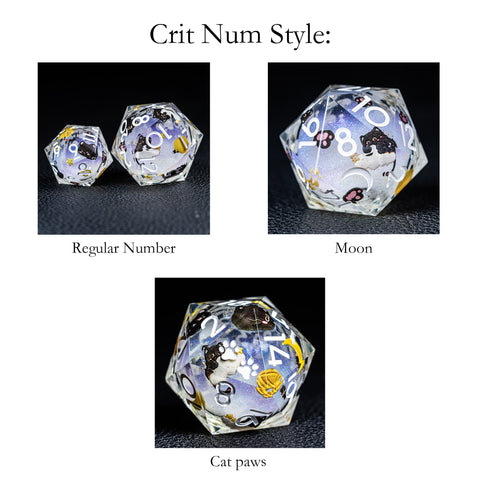 URWizards D&D Starry Liquid Heart Resin Engraved Dice Set Meow - Urwizards