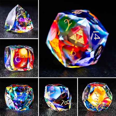 URWizards D&D Multi-faceted Prism Glass Engraved Dice Set Triforce Style
