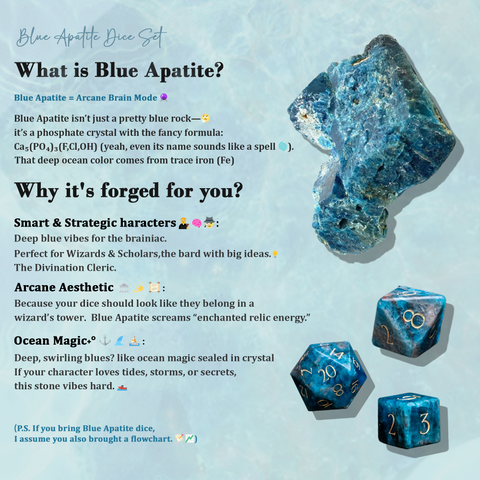 URWizards D&D Blue Apatite Gemstone Engraved Dice Set(Limited edition)