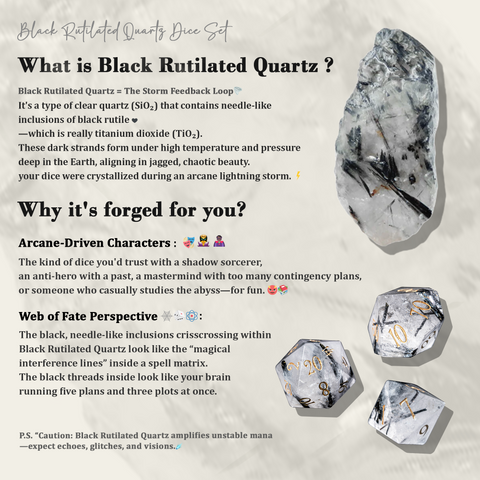 URWizards D&D Black Rutilated Quartz Gemstone Engraved Dice Set(Limited edition)