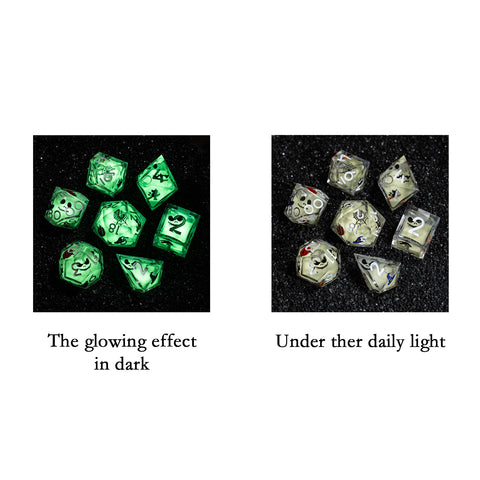 URWizards D&D Glow in the Dark Liquid Core Resin Engraved Dice Set Halloween - Urwizards