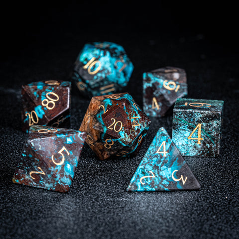 URWizards D&D Chrysocolla Gemstone Engraved Dice Set(Limited edition)