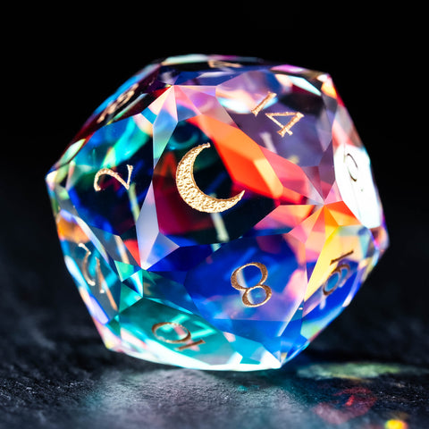 URWizards D&D Würfelset mit facettenreichem Prisma-Glas und Gravur im Mondstil