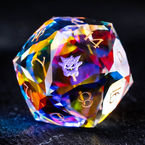 URWizards D&D Würfelset mit facettenreichem Prisma-Glas und Gravur im Gengar-Stil