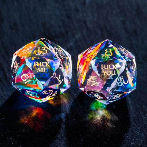 URWizards D&D Multi-faceted Prism Glass Engraved Dice Set Fuck Style