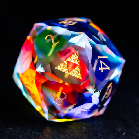 URWizards D&D Multi-faceted Prism Glass Engraved Dice Set Triforce Style