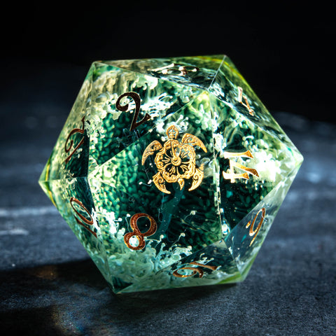 URWizards Dnd Resin Green Coral Engraved Dice Set Turtle Style