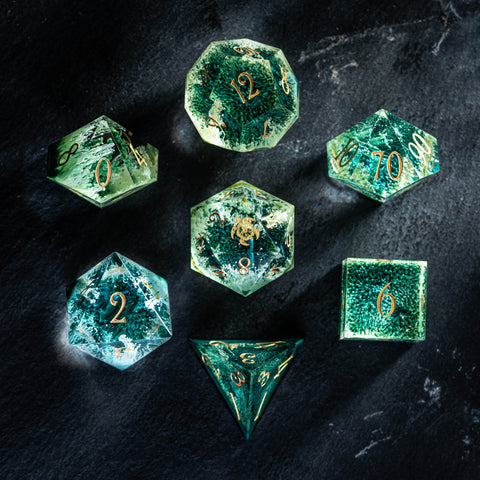 URWizards Dnd Würfelset aus Kunstharz, grüne Koralle, graviert, Schildkröten-Stil