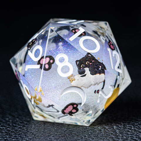 URWizards D&D Starry Liquid Heart Resin Engraved Dice Set Meow - Urwizards