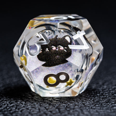 URWizards D&D Starry Liquid Heart Resin Engraved Dice Set Meow - Urwizards