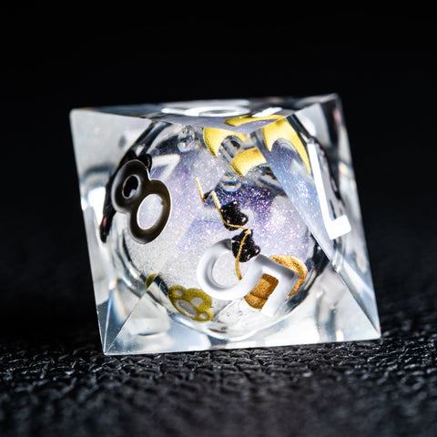 URWizards D&D Starry Liquid Heart Resin Engraved Dice Set Meow - Urwizards