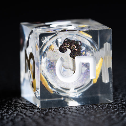 URWizards D&D Starry Liquid Heart Resin Engraved Dice Set Meow - Urwizards