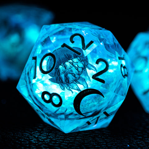 URWizards D&D Glow in the Dark Liquid Core Resin Engraved Dice Set Jellyfish - Urwizards