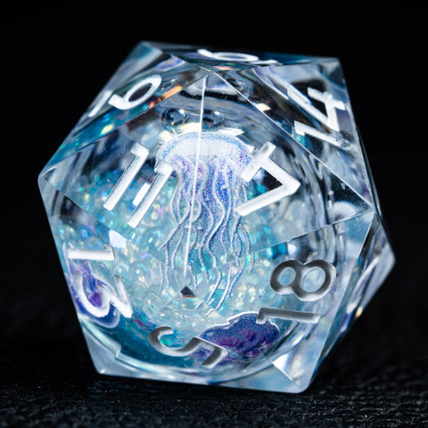 URWizards D&D Glow in the Dark Liquid Core Resin Engraved Dice Set Jellyfish - Urwizards