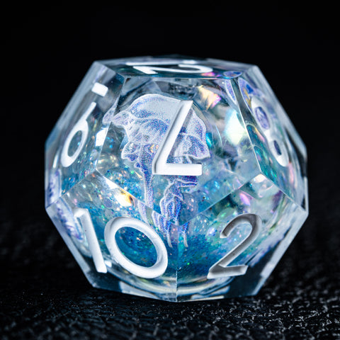 URWizards D&D Glow in the Dark Liquid Core Resin Engraved Dice Set Jellyfish - Urwizards