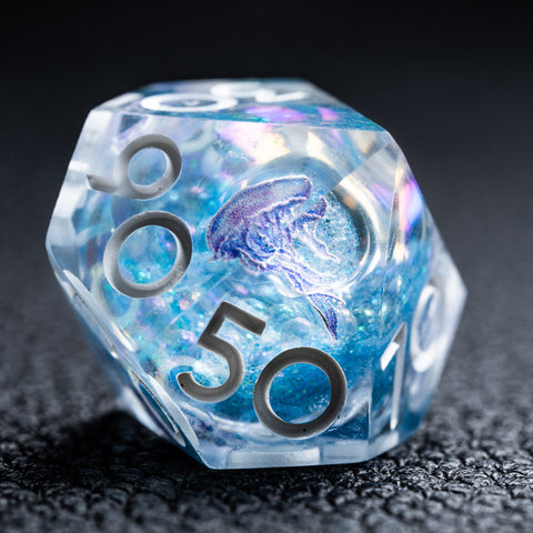 URWizards D&D Glow in the Dark Liquid Core Resin Engraved Dice Set Jellyfish - Urwizards