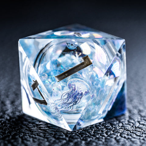URWizards D&D Glow in the Dark Liquid Core Resin Engraved Dice Set Jellyfish - Urwizards