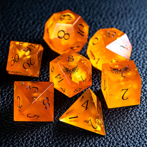URWizards D&D Amber Resin Engraved Dice Set Dragon Style - Urwizards