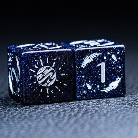 URWizards D&D Blue Sandstone Engraved Dice Set Universe Style - Urwizards