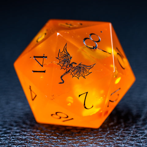 URWizards D&D Amber Resin Engraved Dice Set Dragon Style - Urwizards