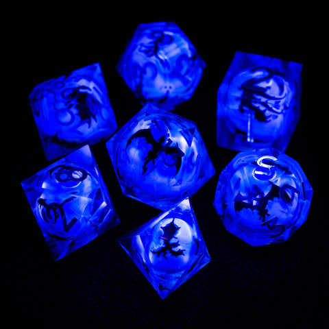 URWizards D&D Glow in the Dark Liquid Core Resin Engraved Dice Set Dragon - Urwizards