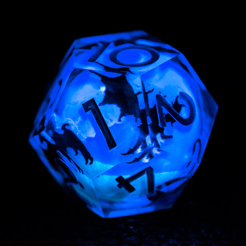 URWizards D&D Glow in the Dark Liquid Core Resin Engraved Dice Set Dragon - Urwizards