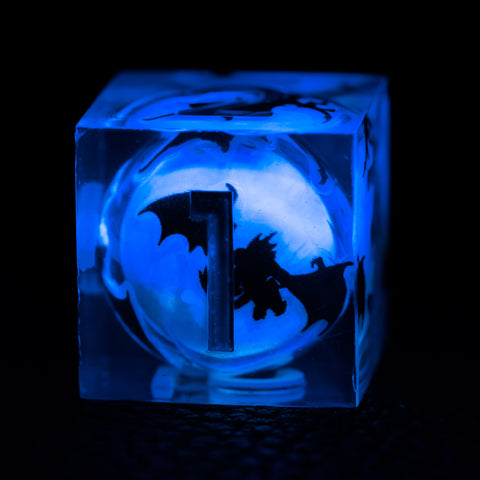 URWizards D&D Glow in the Dark Liquid Core Resin Engraved Dice Set Dragon - Urwizards