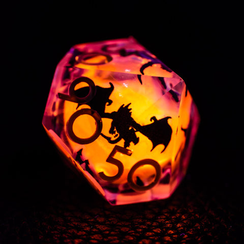 URWizards D&D Glow in the Dark Liquid Core Resin Engraved Dice Set Dragon - Urwizards
