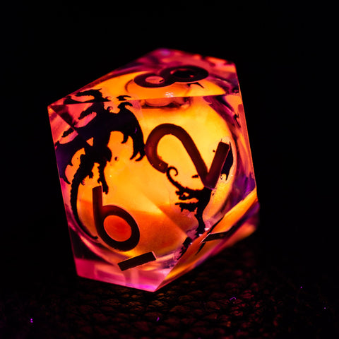 URWizards D&D Glow in the Dark Liquid Core Resin Engraved Dice Set Dragon - Urwizards