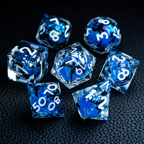 URWizards D&D Glow in the Dark Liquid Core Resin Engraved Dice Set Dragon - Urwizards