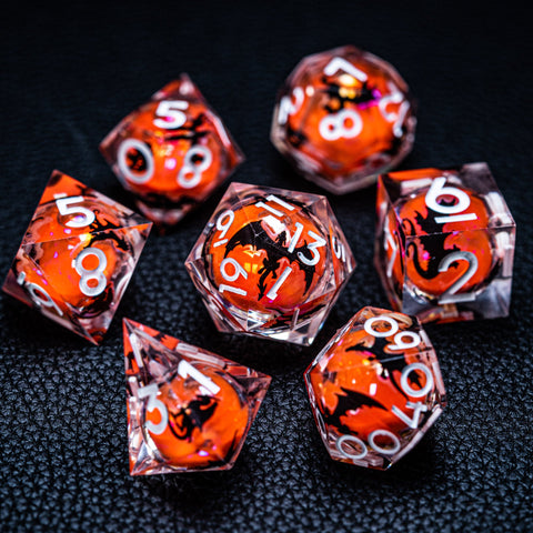 URWizards D&D Glow in the Dark Liquid Core Resin Engraved Dice Set Dragon - Urwizards