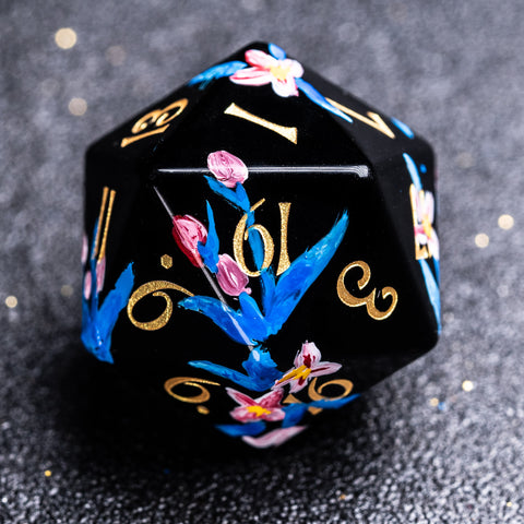 URWizards D&D Obsidian Engraved Dice Set Hand-painted Tulip - Urwizards