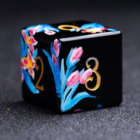 URWizards D&D Obsidian Engraved Dice Set Hand-painted Tulip - Urwizards