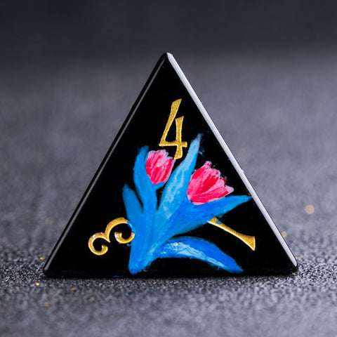 URWizards D&D Obsidian Engraved Dice Set Hand-painted Tulip - Urwizards