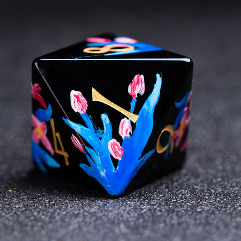 URWizards D&D Obsidian Engraved Dice Set Hand-painted Tulip - Urwizards