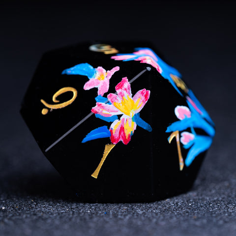 URWizards D&D Obsidian Engraved Dice Set Hand-painted Tulip - Urwizards