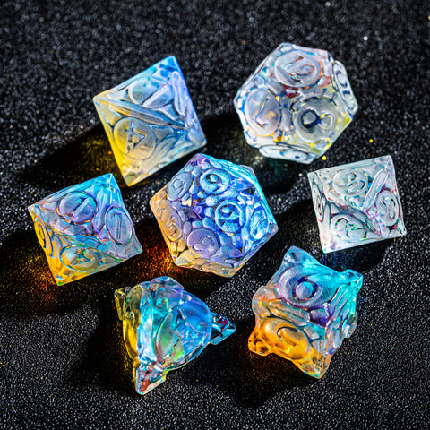 URWizards D&D CNC Carving Dwarf Dichroic Prism Glass Dice Set - Urwizards