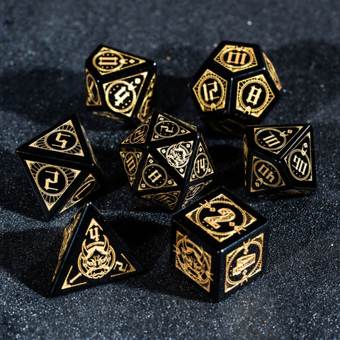 URWizards D&D Obsidian Engraved Dice Set Astrology Style - Urwizards