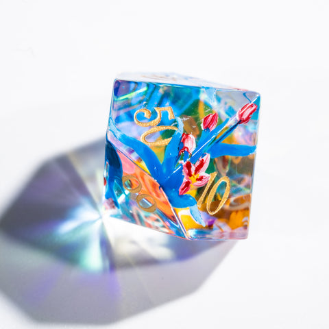 URWizards D&D Polished Prism Glass Engraved Dice Set Hand-painted Tulip - Urwizards