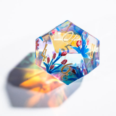 URWizards D&D Polished Prism Glass Engraved Dice Set Hand-painted Tulip - Urwizards