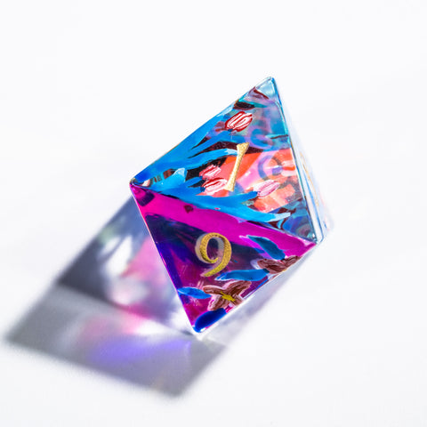 URWizards D&D Polished Prism Glass Engraved Dice Set Hand-painted Tulip - Urwizards
