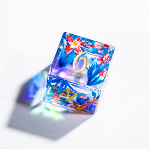 URWizards D&D Polished Prism Glass Engraved Dice Set Hand-painted Tulip - Urwizards