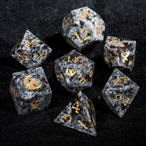 URWizards D&D Yooperlite Gemstone Engraved Dice Set Dragon Style - Urwizards