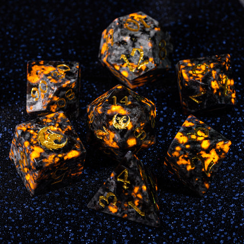 URWizards D&D Yooperlite Gemstone Engraved Dice Set Dragon Style - Urwizards