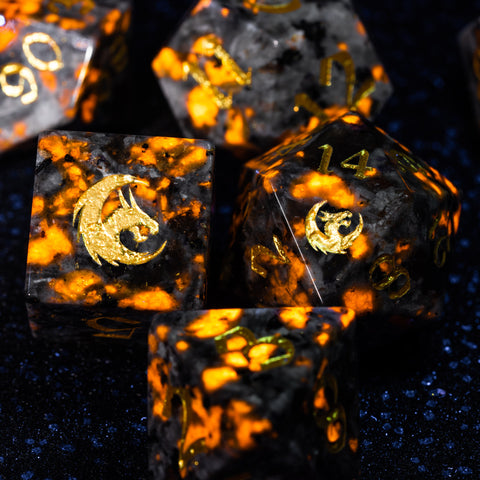 URWizards D&D Yooperlite Gemstone Engraved Dice Set Dragon Style - Urwizards