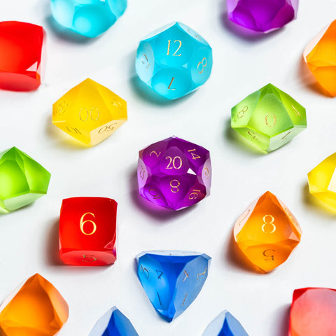 URWizards D&D Würfelset aus Kunstharz, lila Glitzer, graviert, facettenreich, Gengar-Stil