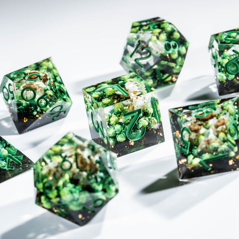 URWizards D&D Plum Flower Resin Engraved Dice Set - Urwizards