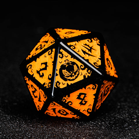 URWizards D&D Obsidian Engraved Dice Set Halloween Pumpkin Style - Urwizards
