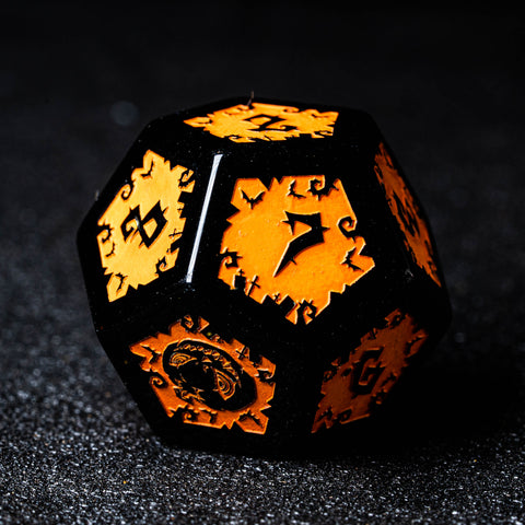 URWizards D&D Obsidian Engraved Dice Set Halloween Pumpkin Style - Urwizards